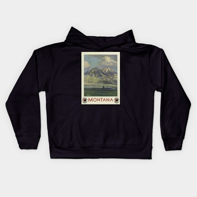 Vintage Travel Poster - Montana Kids Hoodie by Eux